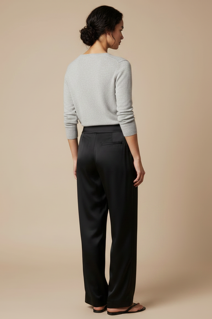 Pantalon Japonais Noir Fluide Élégant Femme - Satin - vue 2