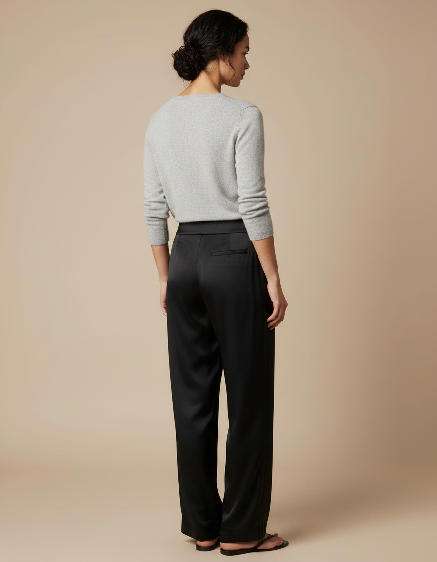 Pantalon Japonais Noir Fluide Élégant Femme - Satin - vue 2