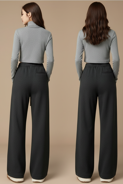Pantalon Japonais Gris Anthracite Ample Velours Doublé Cordon - vue 2