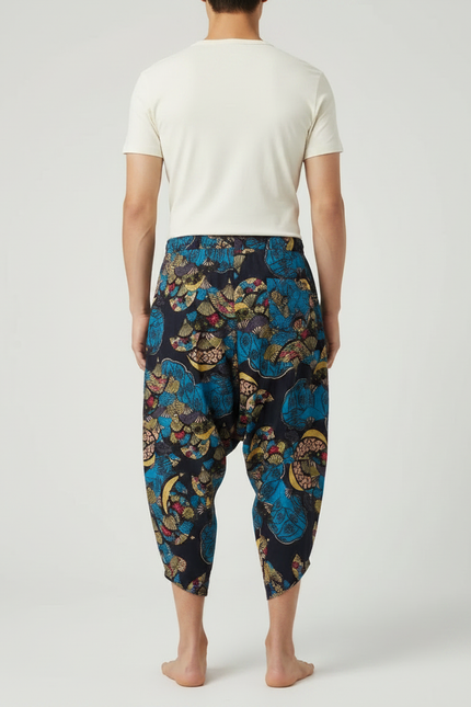 Pantalon Japonais Sarouel Imprimé Éléphants Ample Coton Homme - vue 2