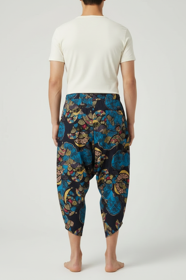 Pantalon Japonais Sarouel Imprimé Éléphants Ample Coton Homme - vue 2