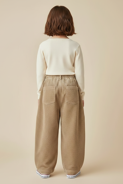 Pantalon Japonais Corduroy Beige Ample Décontracté Enfant - Cordé - vue 2