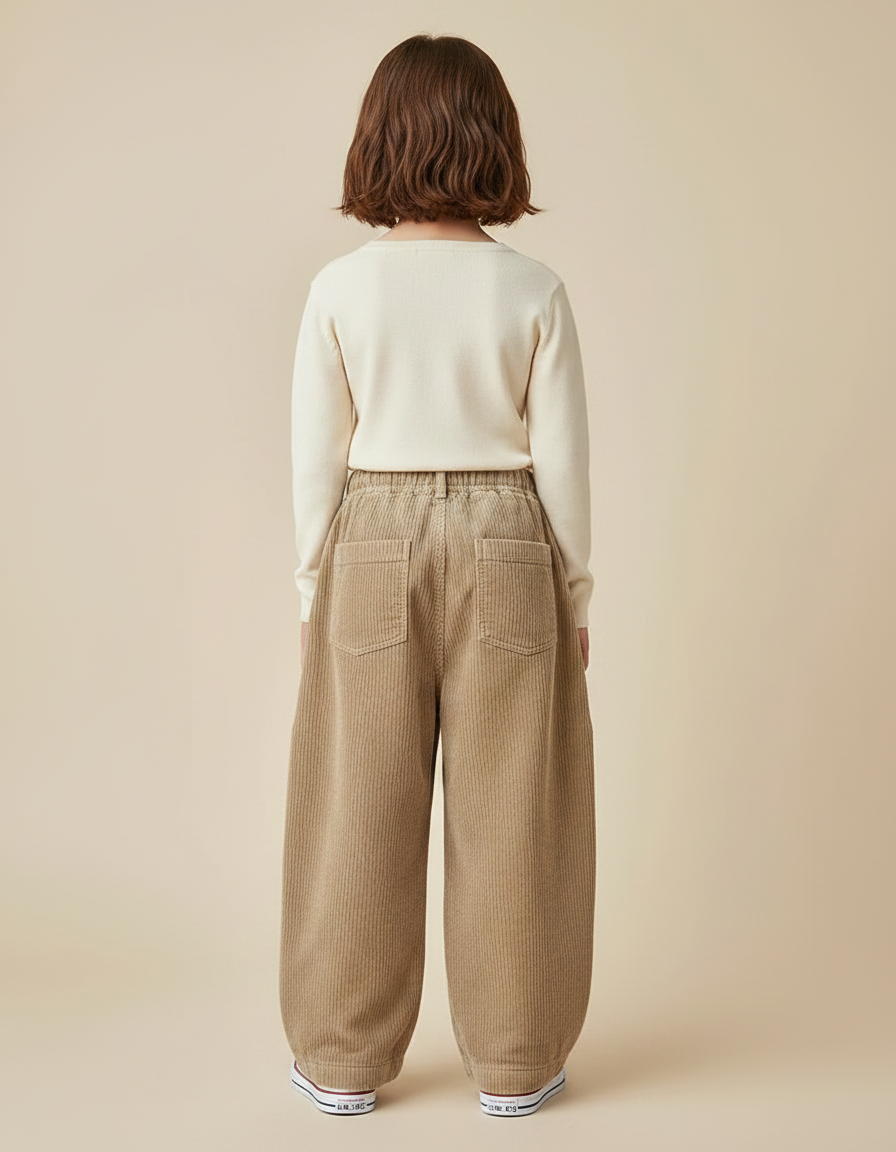 Pantalon Japonais Corduroy Beige Ample Décontracté Enfant - Cordé - vue 2