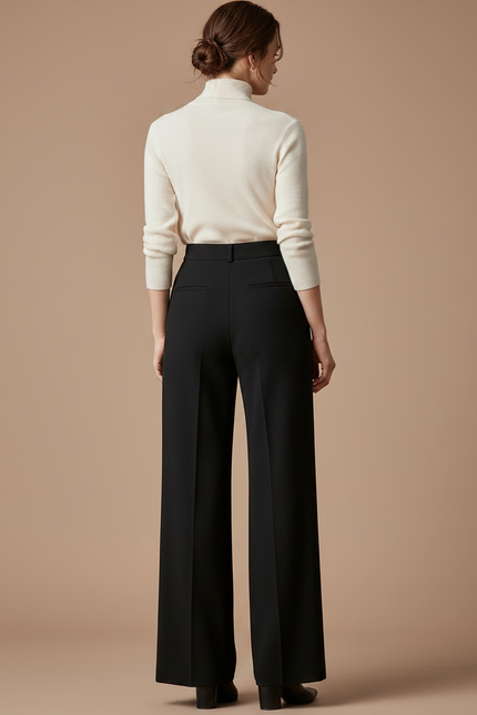 Pantalon Japonais Noir Fluide Taille Haute Élégant - Polyester - vue 2
