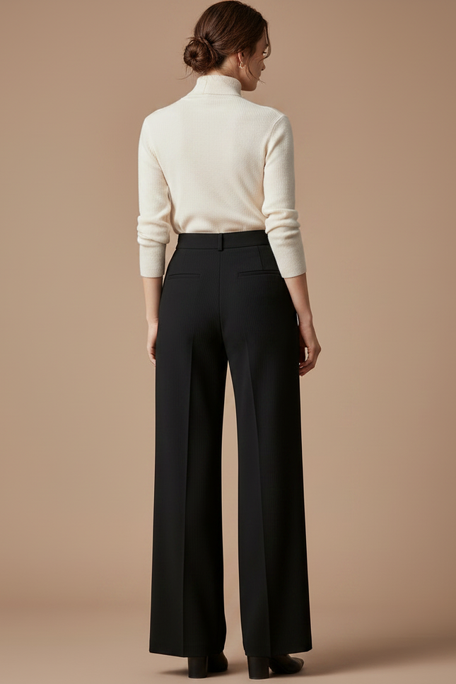 Pantalon Japonais Noir Fluide Taille Haute Élégant - Polyester - vue 2