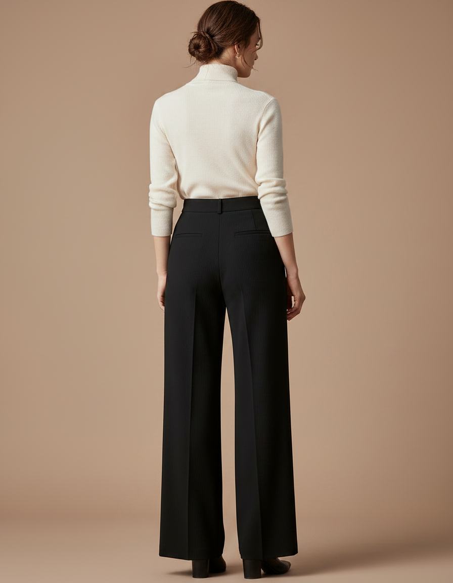 Pantalon Japonais Noir Fluide Taille Haute Élégant - Polyester - vue 2