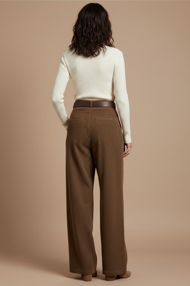 Pantalon Japonais Marron Côtelé Ample Plissé Décontracté - Cordé - vue 2