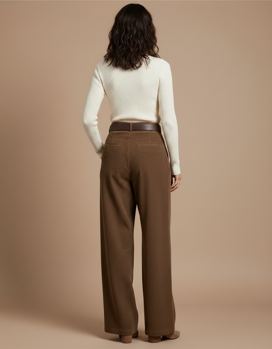 Pantalon Japonais Marron Côtelé Ample Plissé Décontracté - Cordé - vue 2