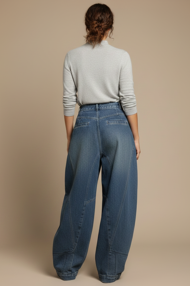 Pantalon Japonais Denim Ample Taille Haute Bleu - Jean - vue 2