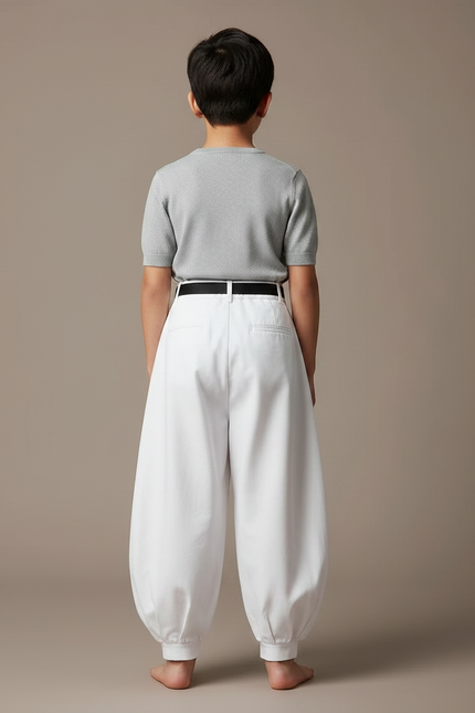 Pantalon Japonais Blanc Ample Coton Ceinture Noire - vue 2