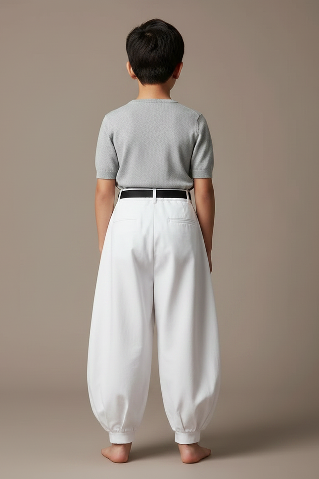 Pantalon Japonais Blanc Ample Coton Ceinture Noire - vue 2