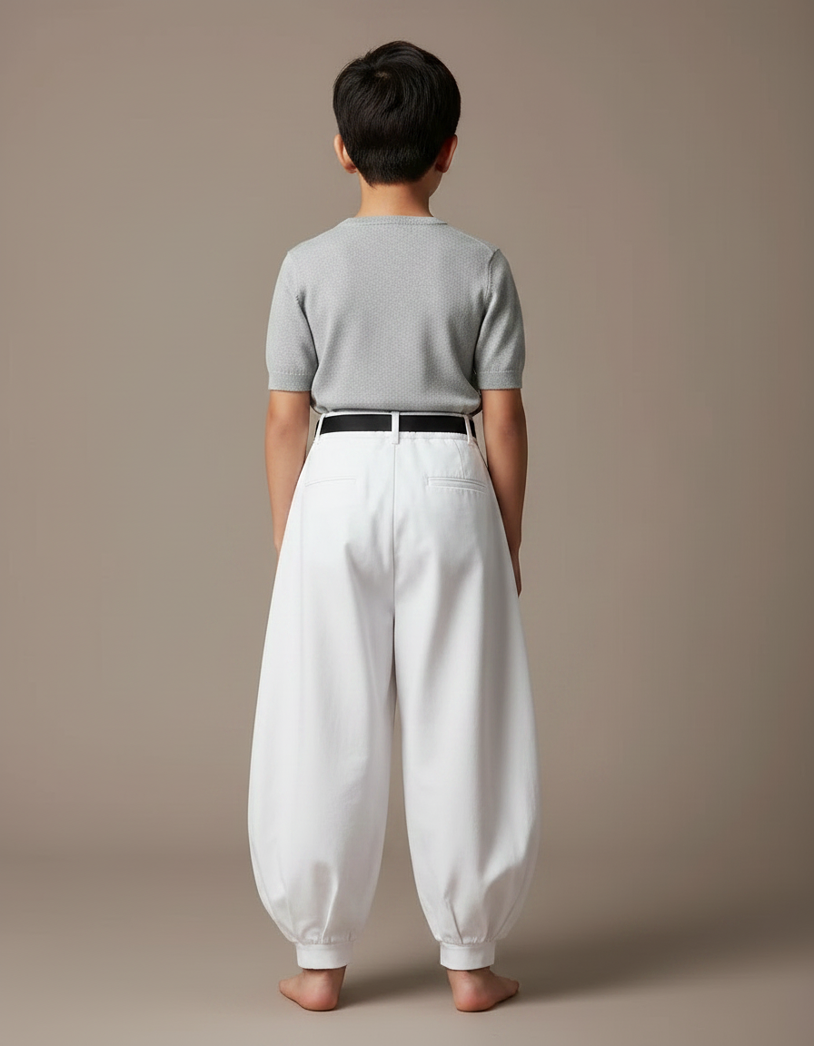 Pantalon Japonais Blanc Ample Coton Ceinture Noire - vue 2