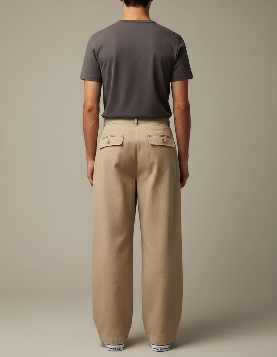 Pantalon Japonais Beige Ample Coton Homme Décontracté - vue 2