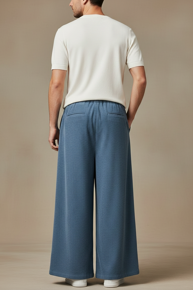 Pantalon Japonais Bleu Côtelé Ample Décontracté Homme - Cordé - vue 2
