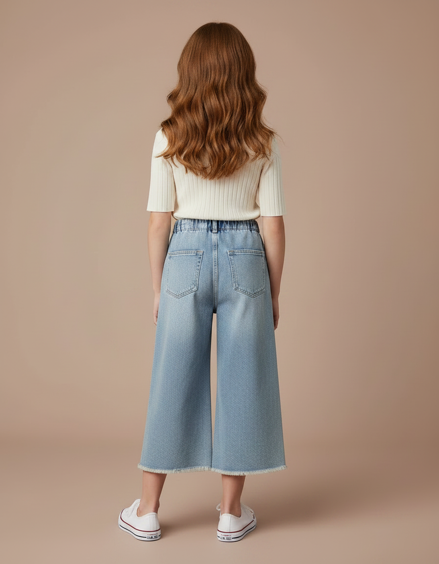 Pantalon Japonais Denim Bleu Ample Fille Décontracté - Jean - vue 2