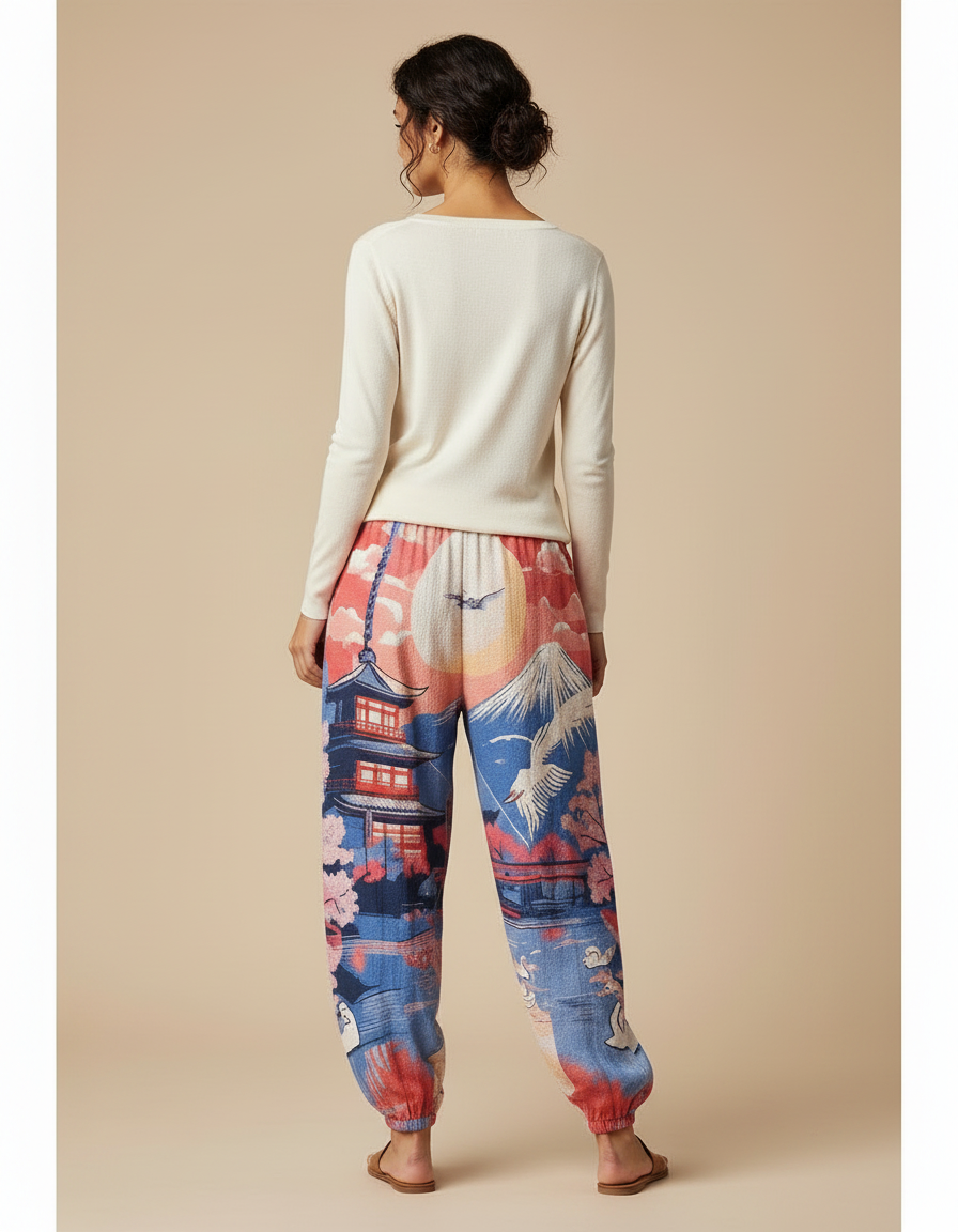 Pantalon Japonais Ample Imprimé Ukiyo-e Femme Fluide - Viscose - vue 2