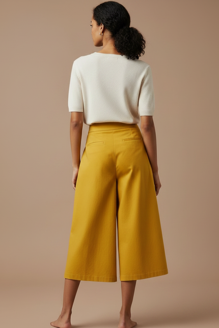 Pantalon Japonais Moutarde Ample Plissé Fluide Coton - Jaune - vue 2