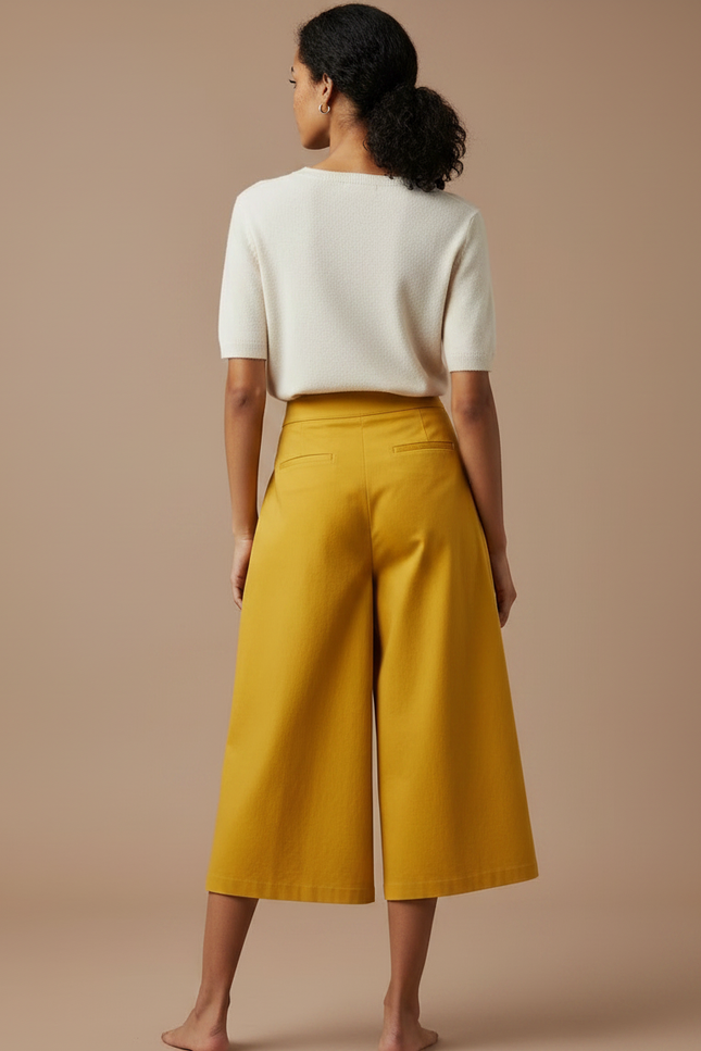 Pantalon Japonais Moutarde Ample Plissé Fluide Coton - Jaune - vue 2