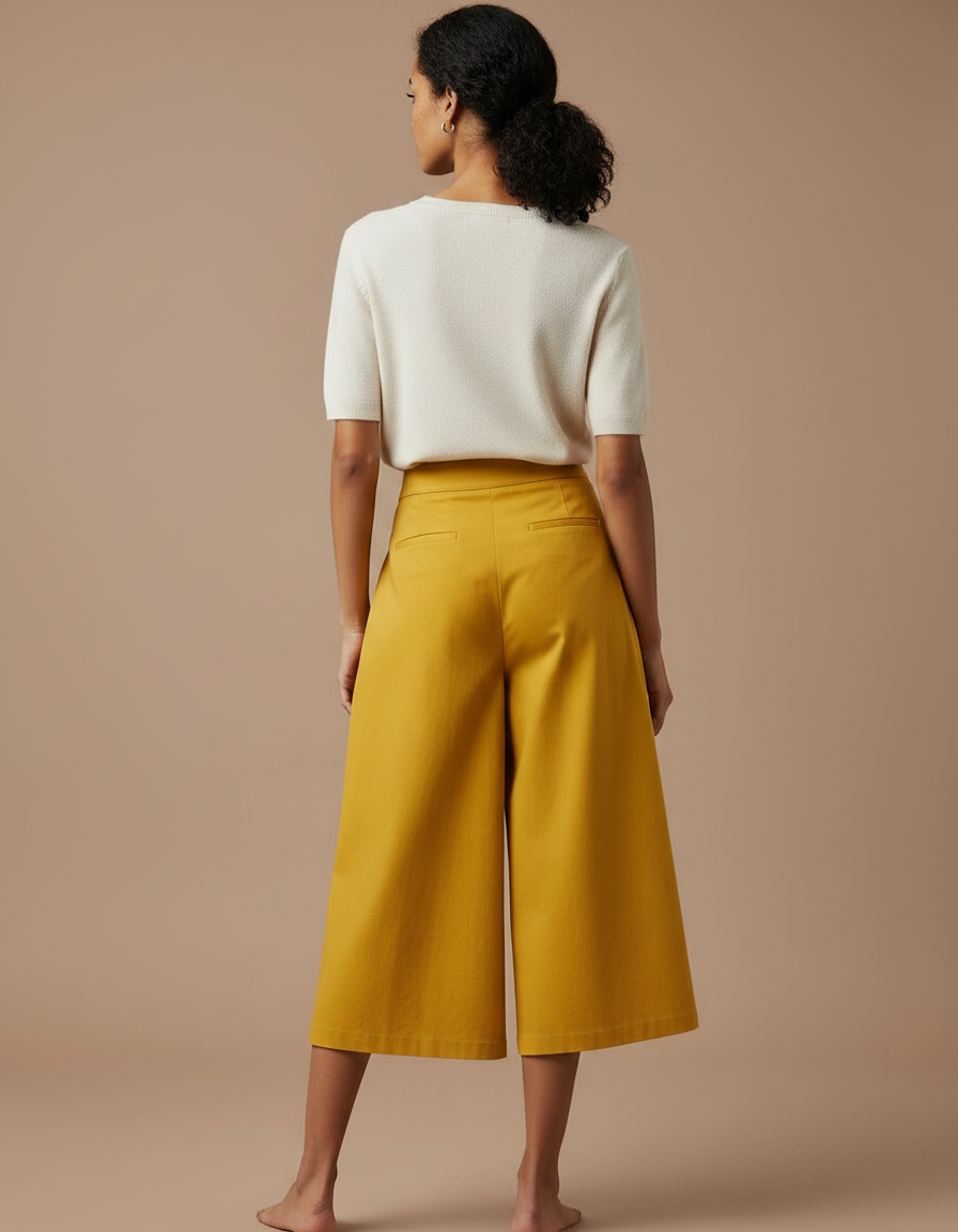 Pantalon Japonais Moutarde Ample Plissé Fluide Coton - Jaune - vue 2