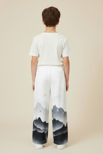 Pantalon Japonais Ample Montagnes Grises Fluide Unisexe - Imprimé Polyester - vue 2