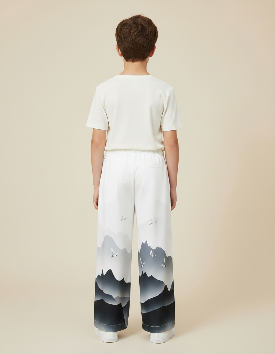 Pantalon Japonais Ample Montagnes Grises Fluide Unisexe - Imprimé Polyester - vue 2