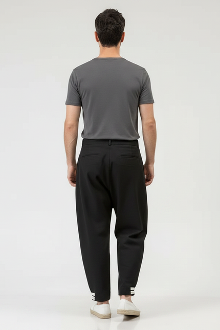 Pantalon Japonais Noir Ample Drapé Décontracté Homme - Polyester - vue 2