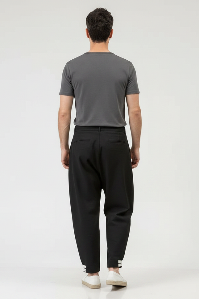Pantalon Japonais Noir Ample Drapé Décontracté Homme - Polyester - vue 2