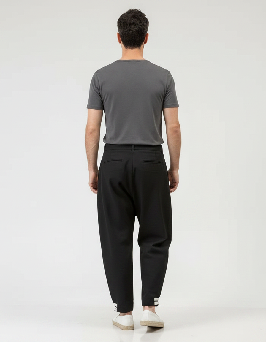 Pantalon Japonais Noir Ample Drapé Décontracté Homme - Polyester - vue 2