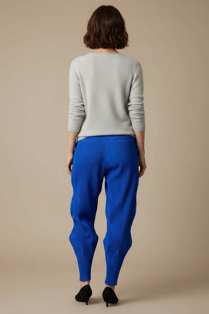 Pantalon Japonais Plissé Bleu Élastique Texturé Femme - Polyester - vue 2