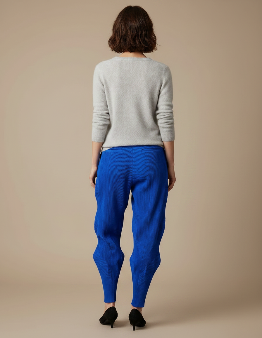 Pantalon Japonais Plissé Bleu Élastique Texturé Femme - Polyester - vue 2
