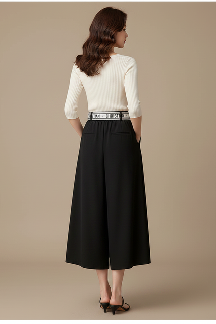 Pantalon Japonais Noir Fluide Ample Ceinture Casual - Polyester - vue 2