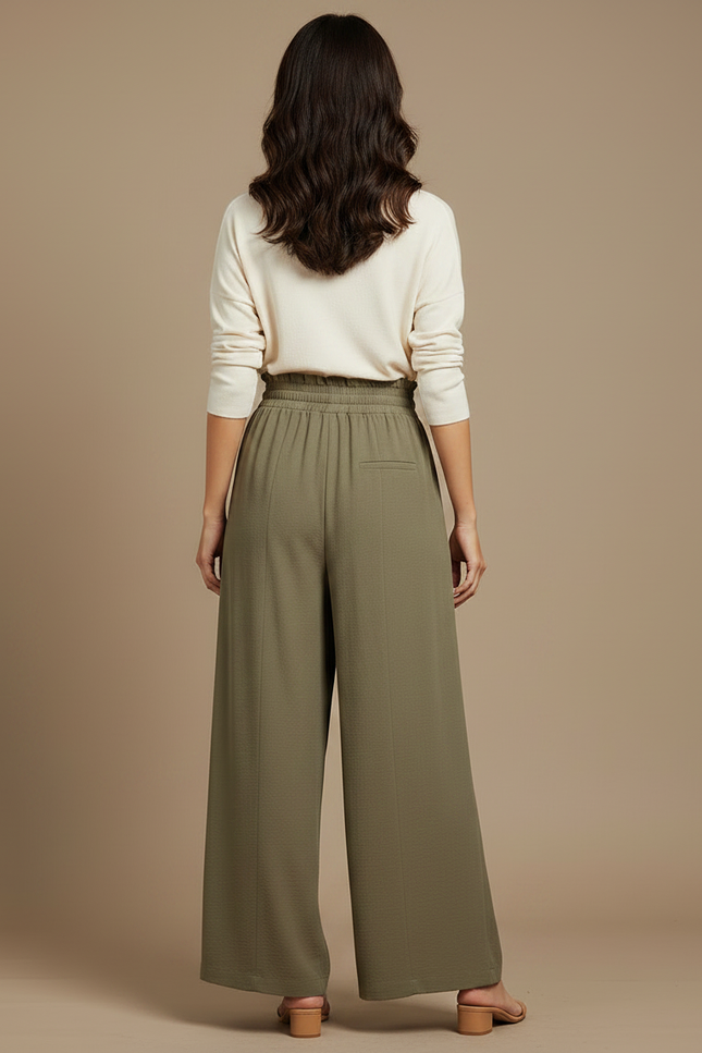Pantalon Japonais Kaki Fluide Ample Taille Élastique - Viscose - vue 2