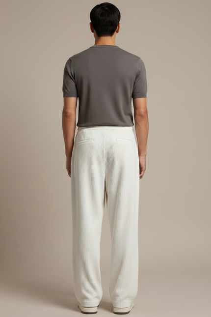 Pantalon Japonais Velours Côtelé Ample Écru Décontracté - Beige Cordé - vue 2