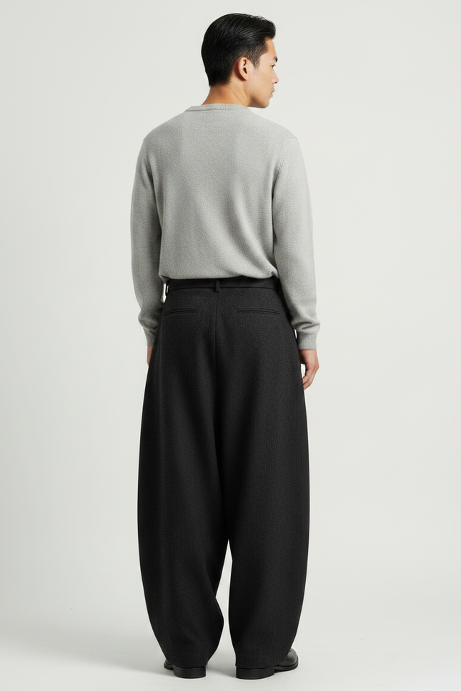 Pantalon Japonais Large Ceinturé Gris Sombre Fluide Homme - Laine - vue 2