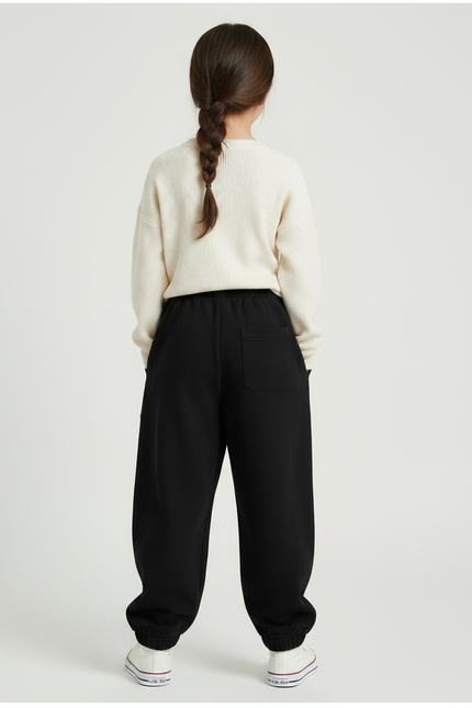 Pantalon Japonais Noir Ample Côtelé Décontracté Enfant - Molleton - vue 2