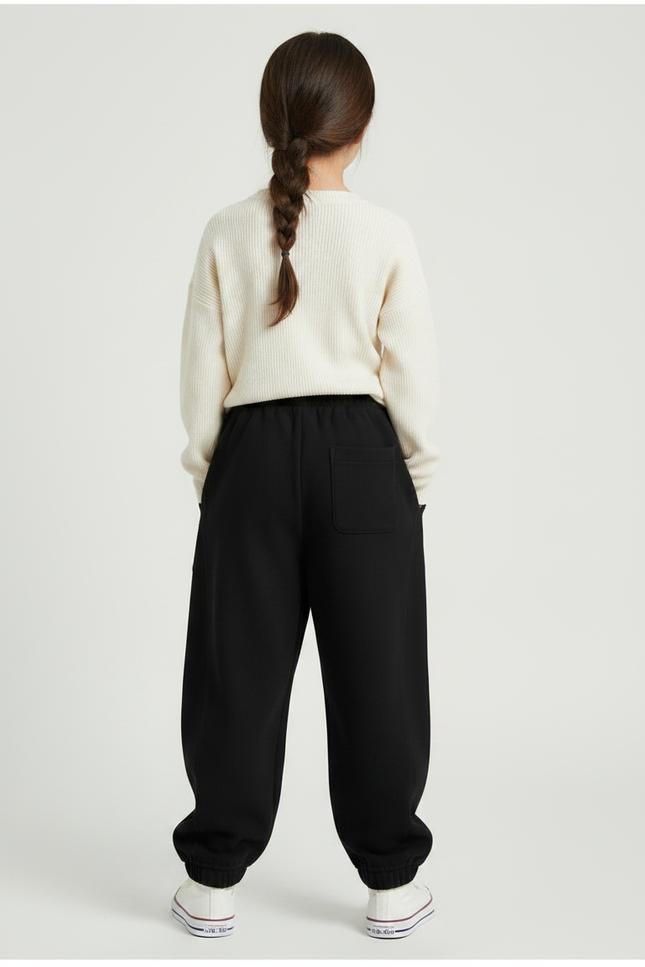 Pantalon Japonais Noir Ample Côtelé Décontracté Enfant - Molleton - vue 2