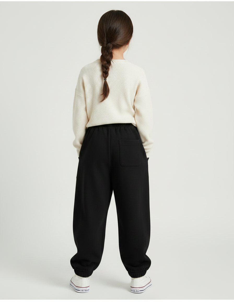 Pantalon Japonais Noir Ample Côtelé Décontracté Enfant - Molleton - vue 2