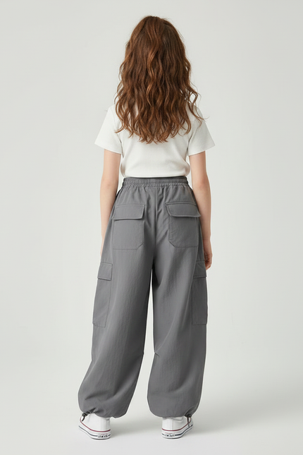 Pantalon Japonais Gris Cargo Ample Streetwear Enfant - Polyester - vue 2