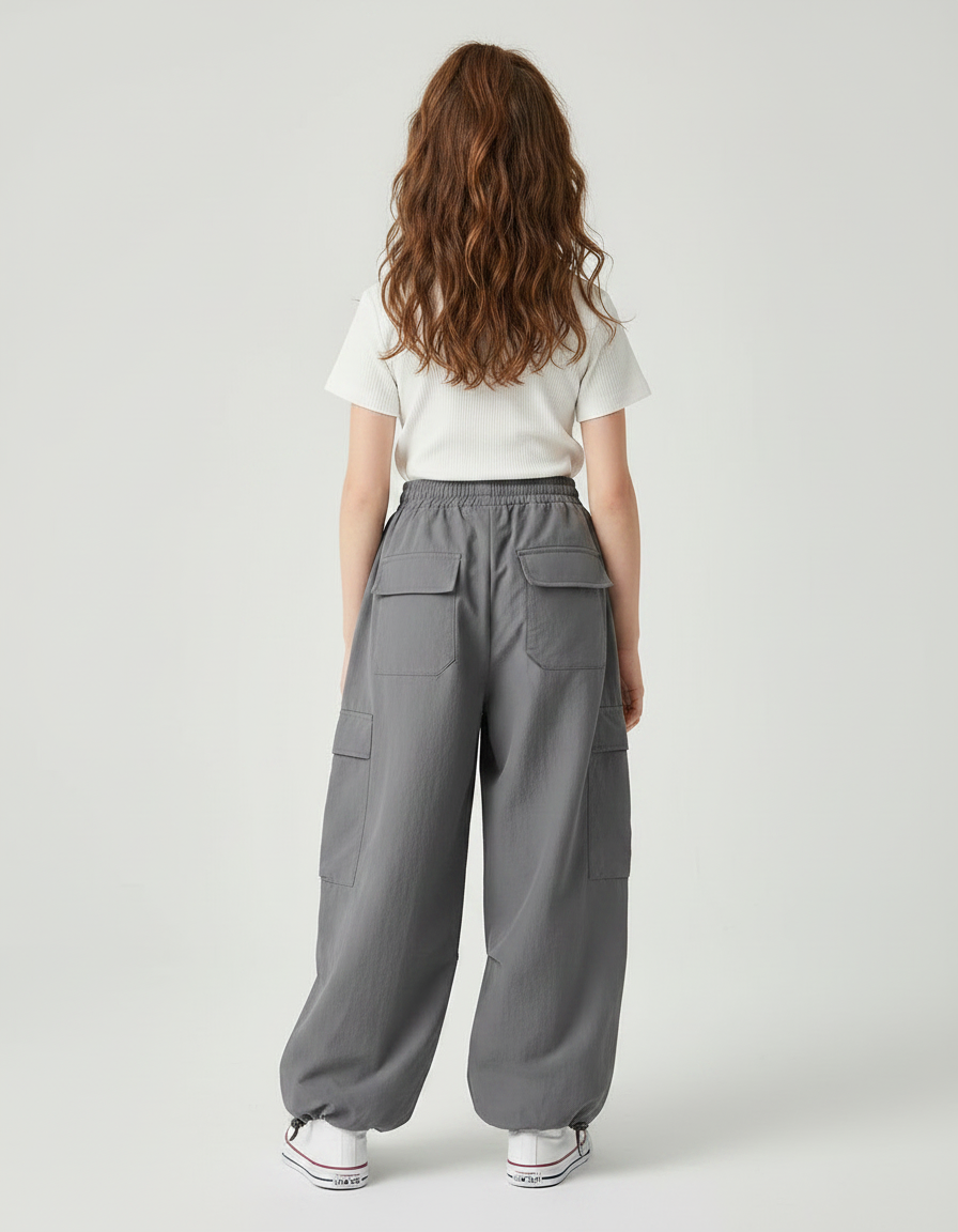 Pantalon Japonais Gris Cargo Ample Streetwear Enfant - Polyester - vue 2