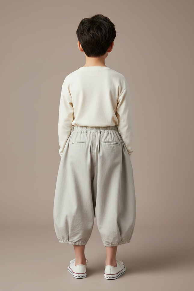 Pantalon Japonais Sarouel Ample Garçon Coton Gris Clair - vue 2