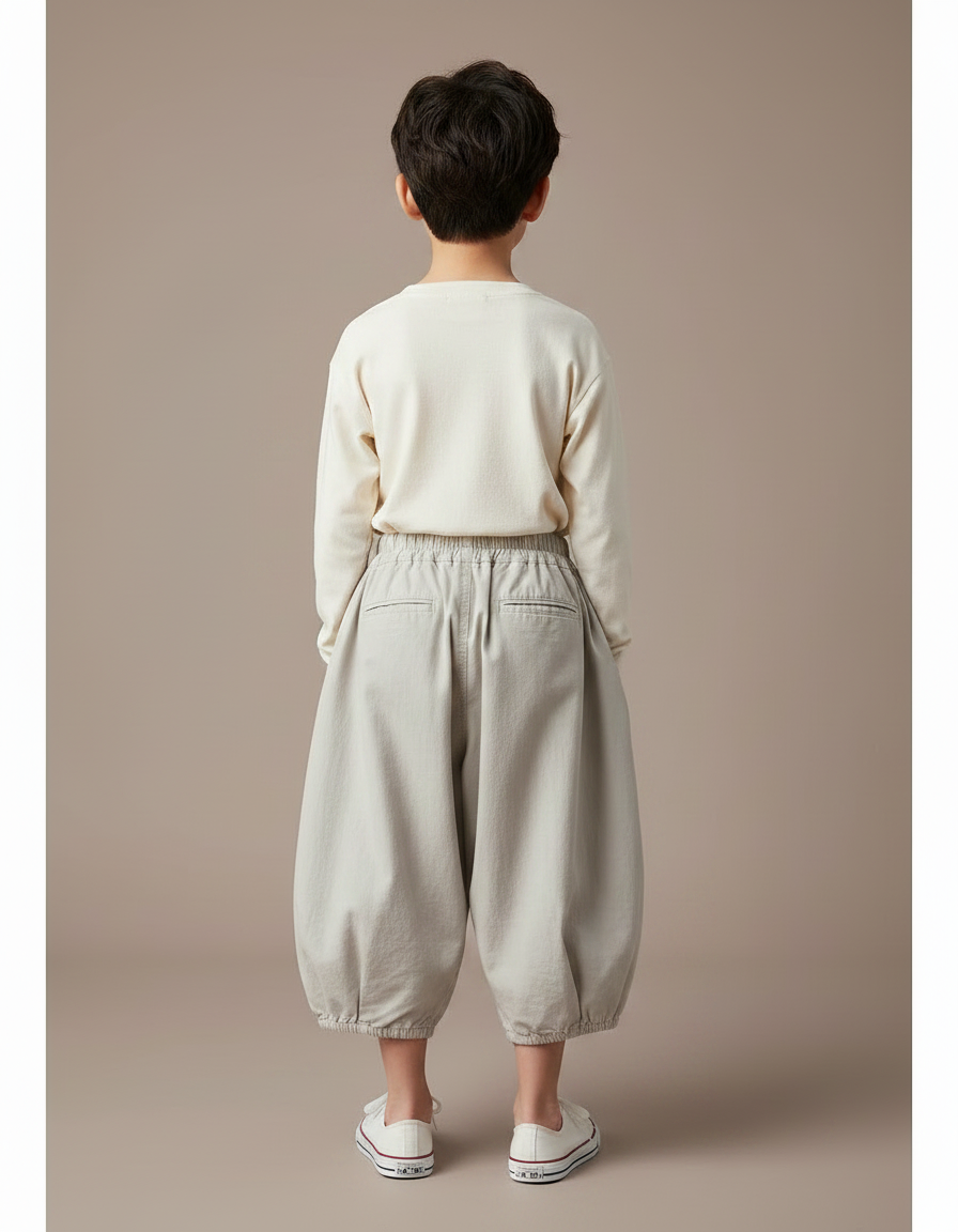 Pantalon Japonais Sarouel Ample Garçon Coton Gris Clair - vue 2