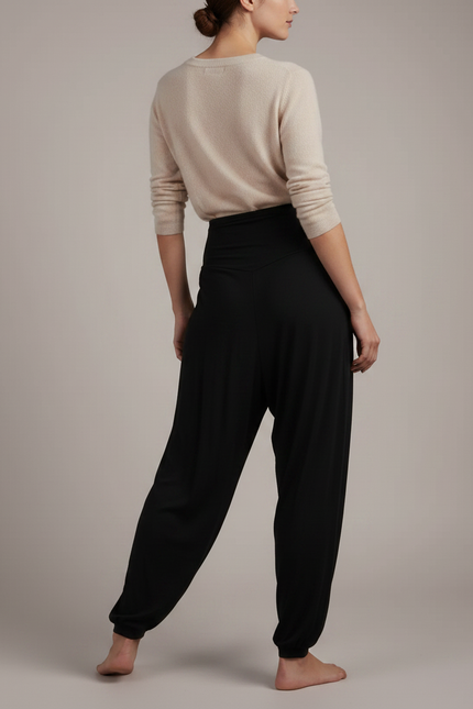 Pantalon Japonais Sarouel Fluide Noir Confortable Femme - Maille - vue 2