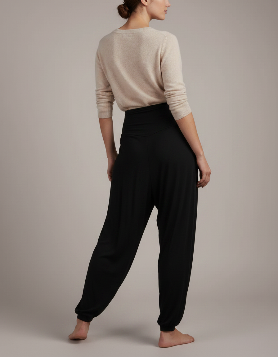 Pantalon Japonais Sarouel Fluide Noir Confortable Femme - Maille - vue 2