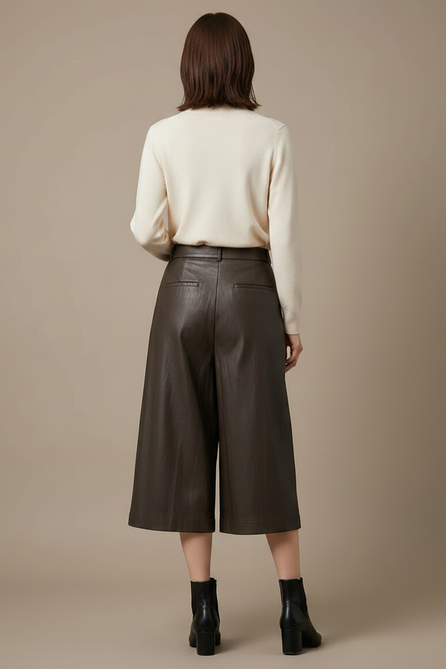 Pantalon Japonais Marron Cuir Ample Élégant Femme - vue 2