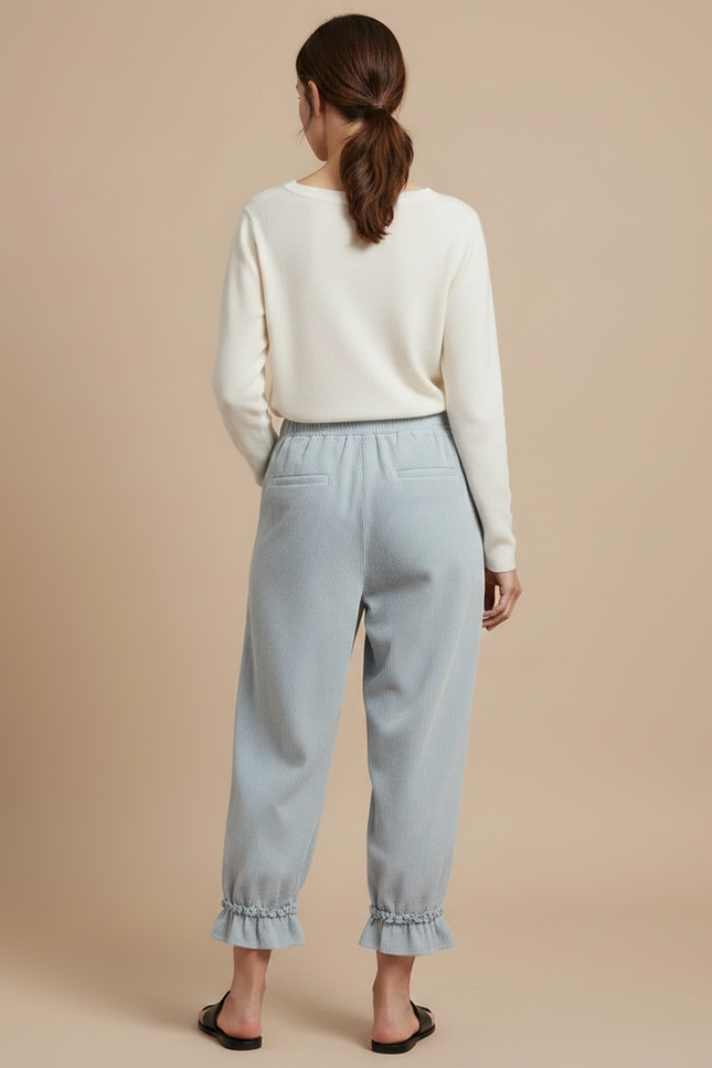 Pantalon Japonais Velours Côtelé Bleu Ample Volants - vue 2
