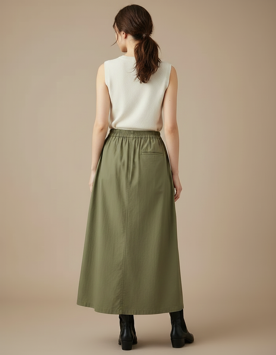 Pantalon Japonais Kaki Ample Coton Décontracté Ceinture Élastique - vue 2