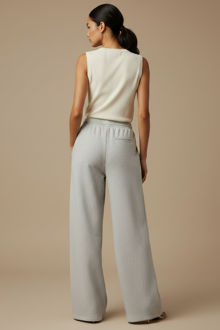 Pantalon Japonais Large Gris Décontracté Confortable - Molleton - vue 2