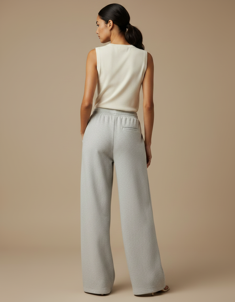 Pantalon Japonais Large Gris Décontracté Confortable - Molleton - vue 2