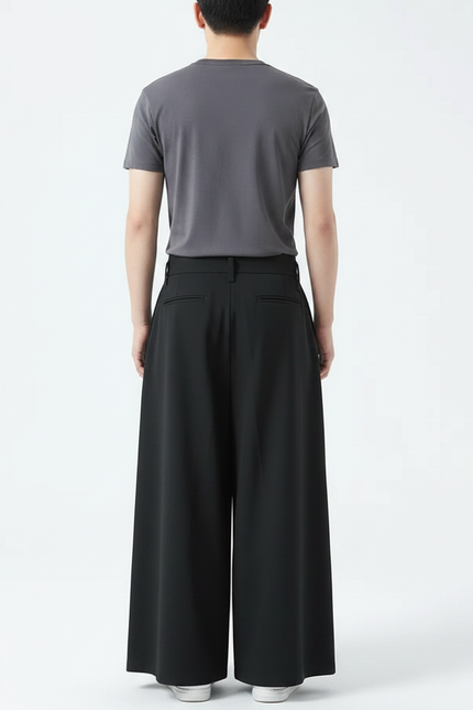 Pantalon Japonais Noir Ample Plissé Brodé Homme - Polyester - vue 2