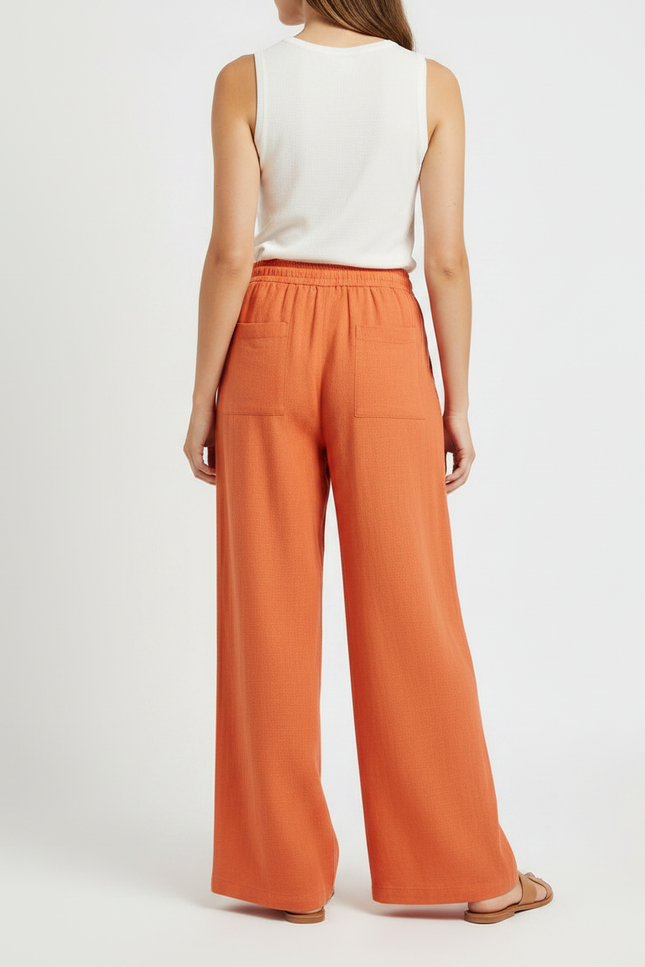 Pantalon Japonais Orange Lin Ample Confortable Femme - vue 2